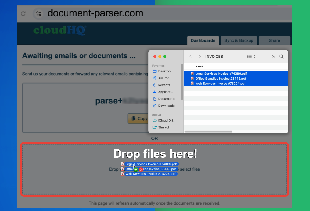 email upload to the document parser