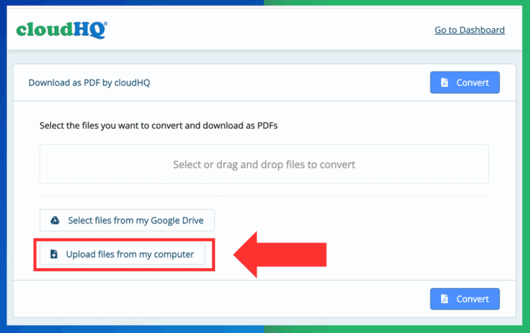 Upload files from your computer to convert to pdf