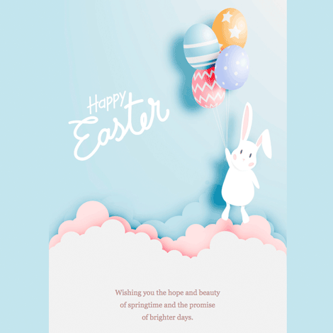 Digital Easter card design with clouds, soft pastel colors, and a simple Easter greeting