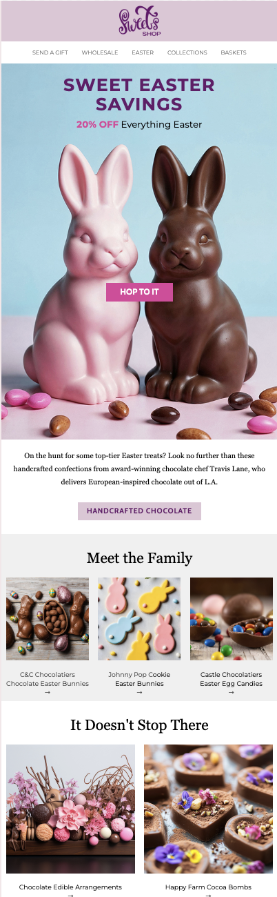 Spring savings email template for an Easter promotion with bright seasonal imagery