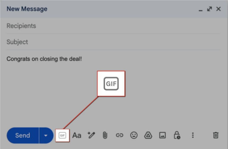 GIF icon button in your Gmail toolbar