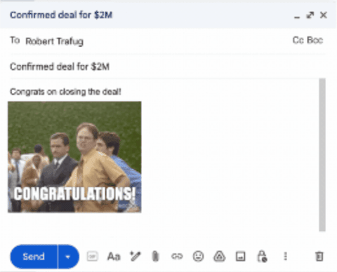 example of a congratulations GIF in email