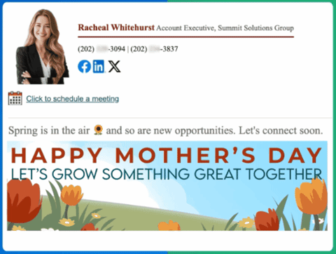 Mother's Day email signature appearing automatically in Gmail