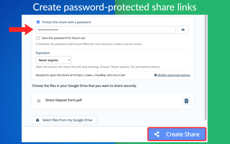 Create password protected share links from Google Drive