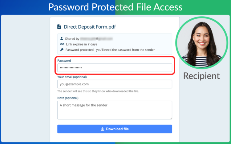 Recipient enters password to download secure file