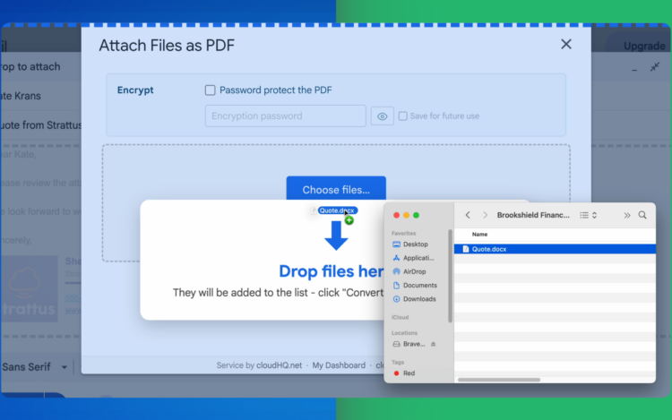 drag and drop file to convert to pdf in gmail