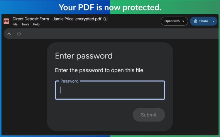 Recipient must enter the correct password to open an encrypted PDF