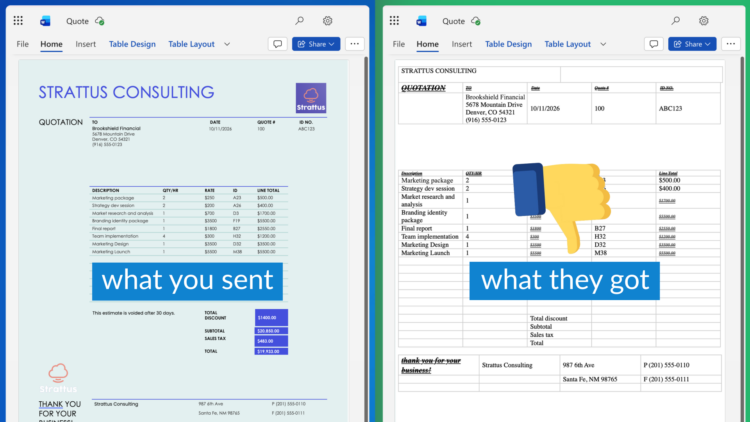 word document formatting broken what you sent vs what they got