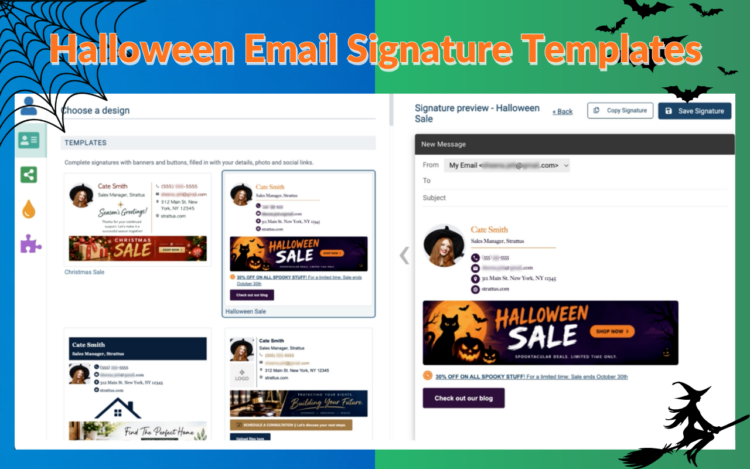 Halloween email signature template selected in the cloudHQ Email Signature Generator